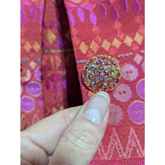 George Simonton Women's Hot Pink Orange Geometric Pattern Rhinestone Buttons Ski - Picture 13 of 13